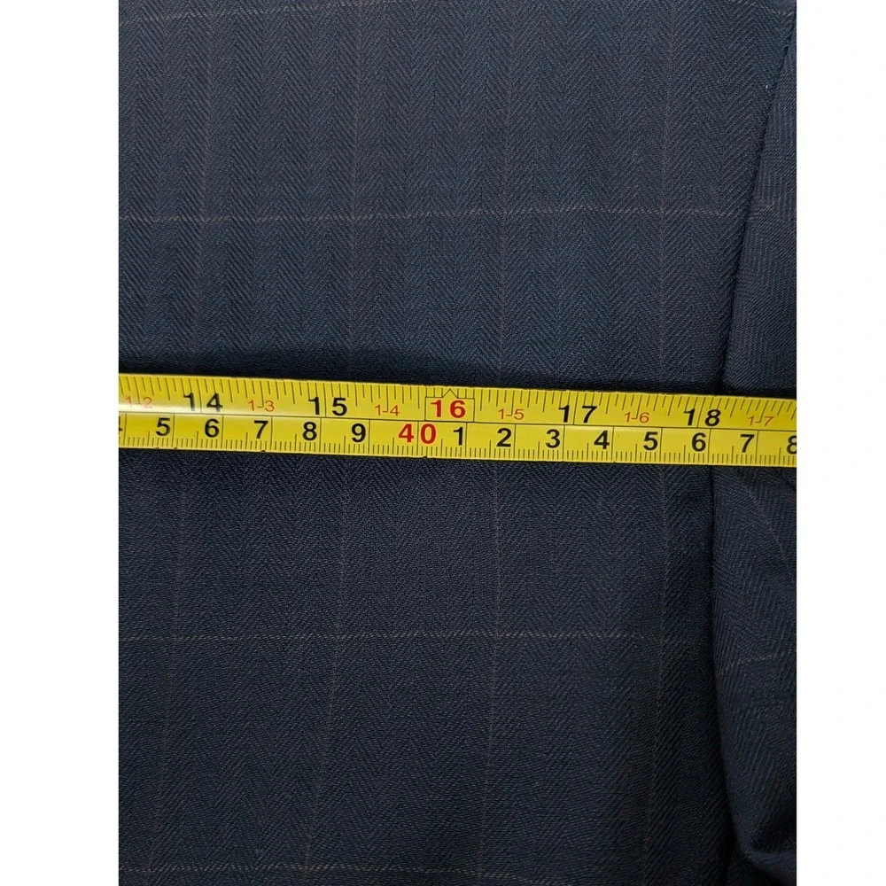 Oscar de la Renta Blazer Mens 41L Blue Brown Windowpane Plaid 100% Wool 3-Button